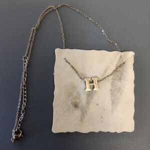 H Charm Necklace - Silver color - 16"